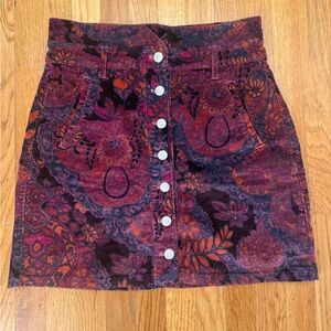 Anthropologie Rich Multicolor Button-Front Mini Skirt